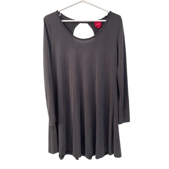 Daytrip Cutout Back Long Sleeve Mini Dress Womens S Crewneck Gray Minimalist NEW - Picture 1 of 9
